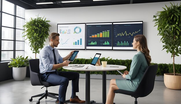 Strategisch advies - moderne kantooromgeving met analysegrafieken